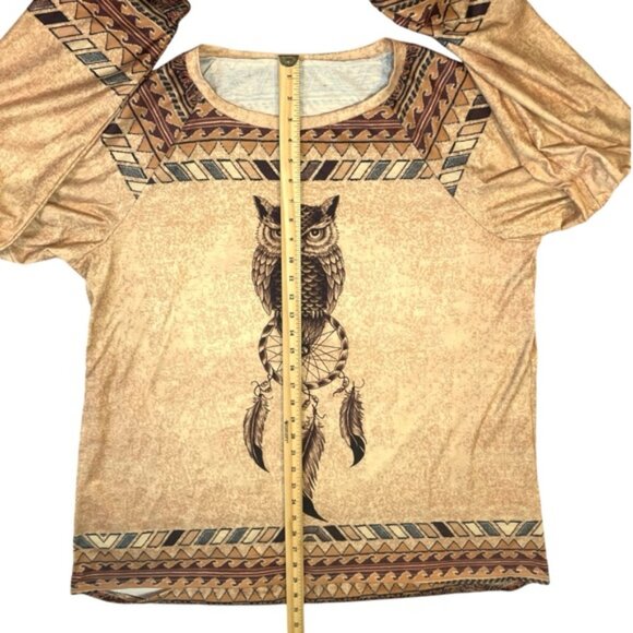 Plus Size Owl Tunic Long Sleeve Boho Top Dreamcatcher Feathers Western Sz 3XL - Picture 11 of 14